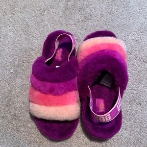 NEVER WORN ugg slides. Pinks and purples